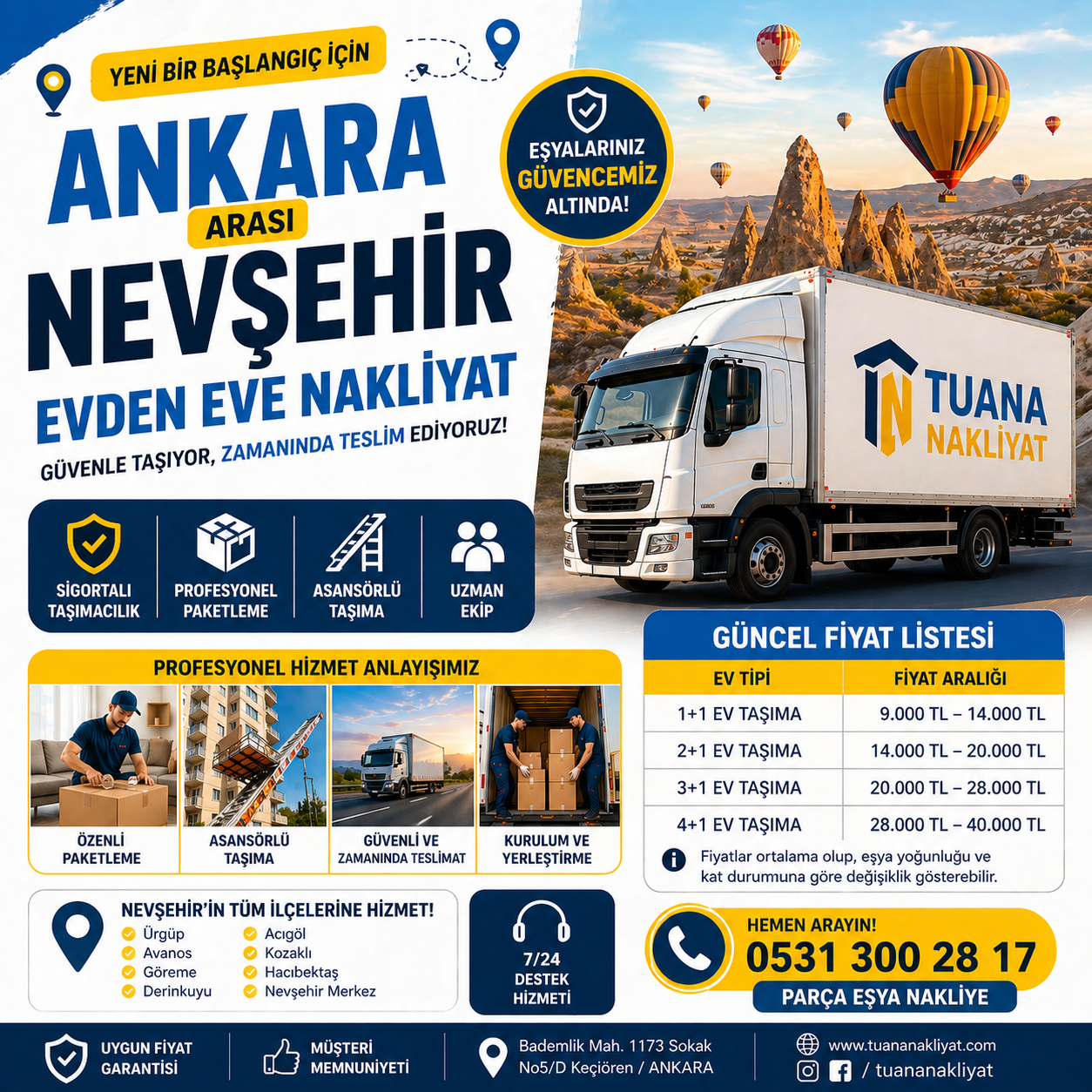 ankara nevsehir arasi evden eve nakliyat