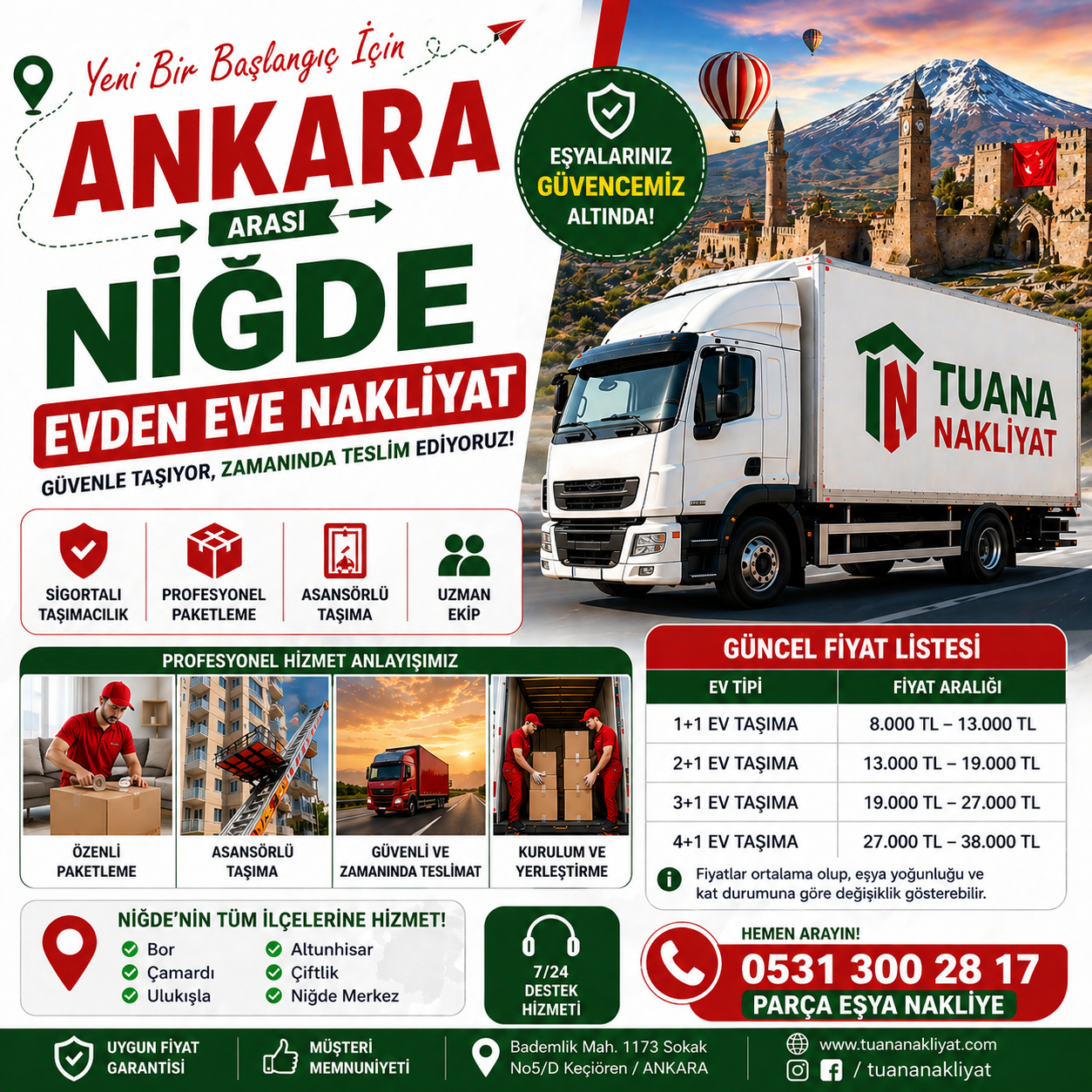 ankara nigde arasi evden eve nakliyat