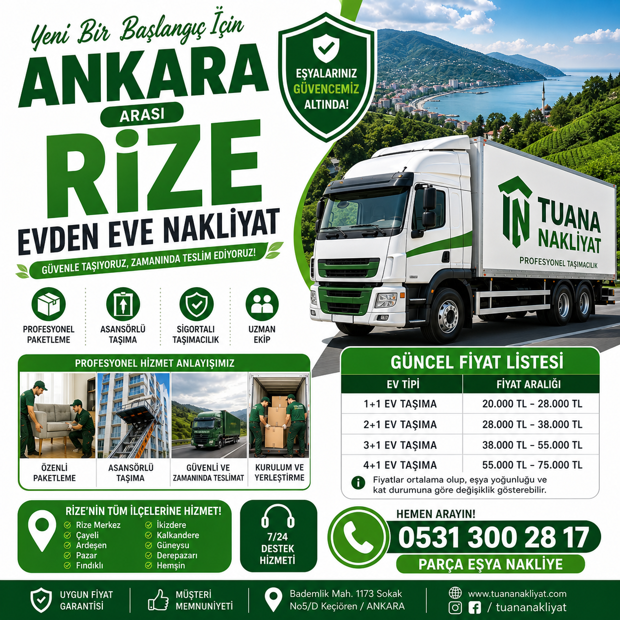 ankara rize arasi evden eve nakliyat