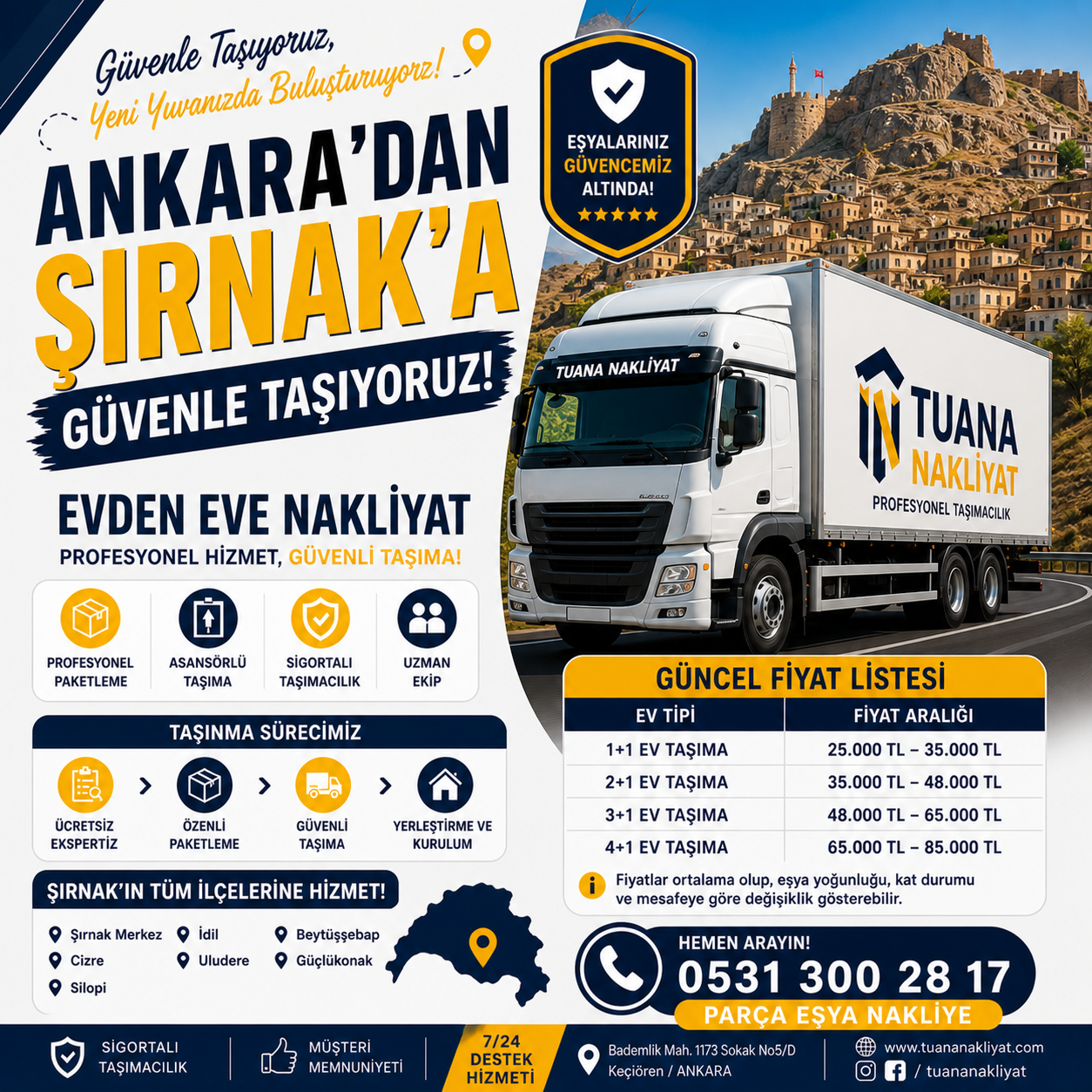 ankara sirnak arasi evden eve nakliyat